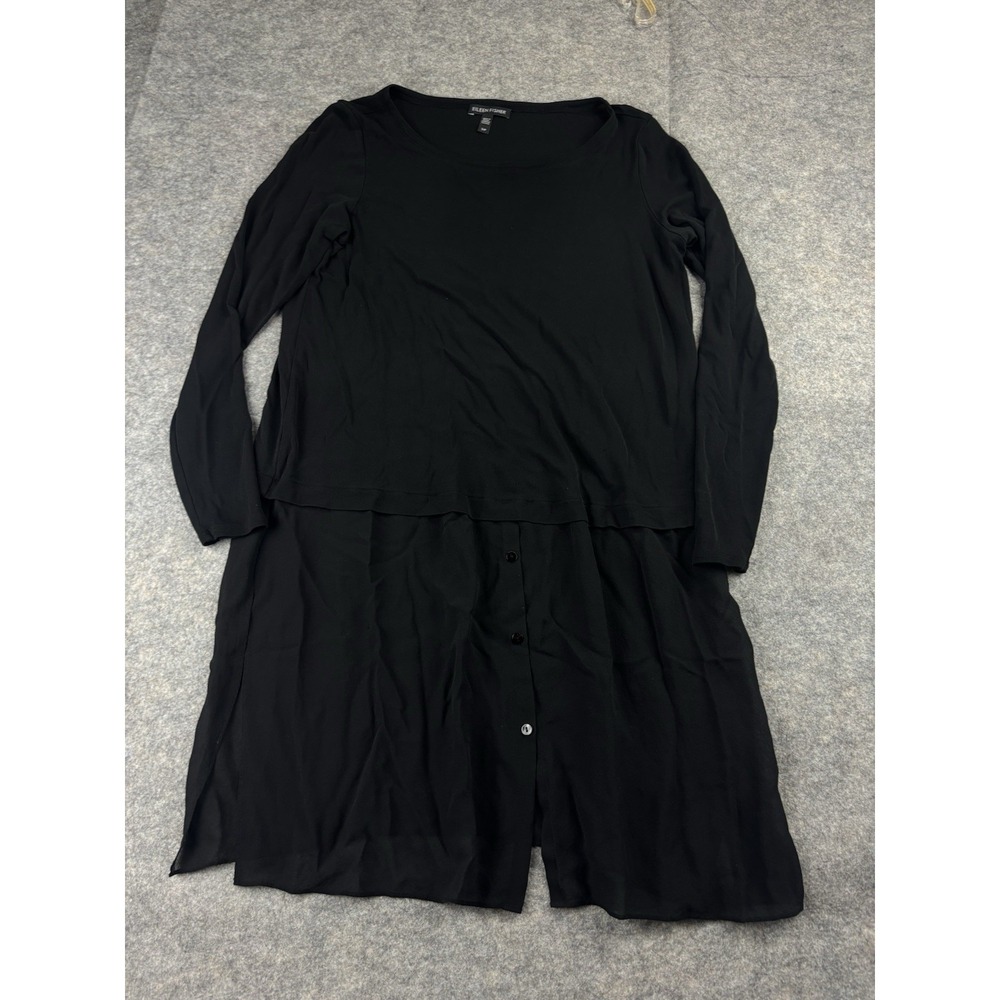 Eileen Fisher Women S 100% Silk Georgette Crepe Combo Tunic Black Minimalist